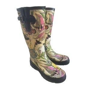 The Sak Womens 6 Waterproof Rain Boots Multi Color Floral Happy & Free Nature